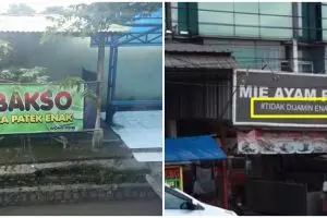 11 Spanduk jualan lucu yang kata-katanya bikin mikir kalau beli