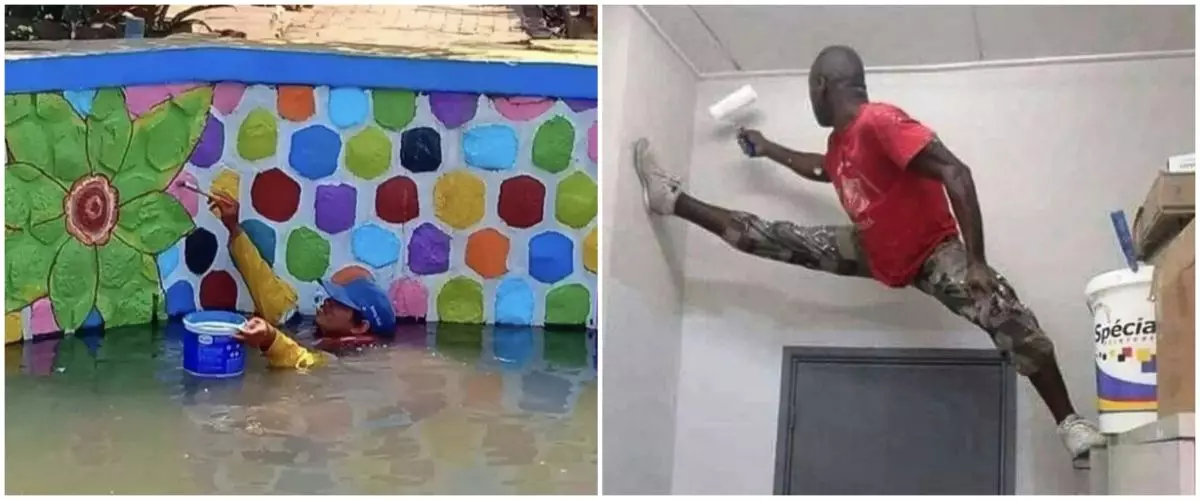 15 Aksi nyeleneh orang ngecat tembok ini bikin senam jantung