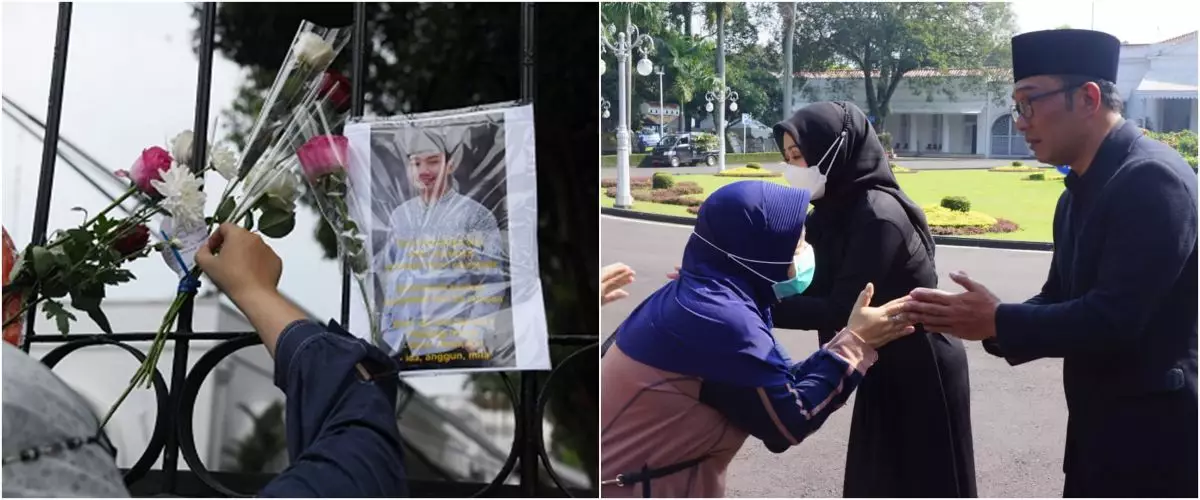 Potret Ridwan Kamil dan istri saat banyak warga antre takziah