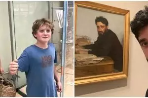 15 Momen tak terduga orang bertemu 'kembaran' di museum, mirip pol