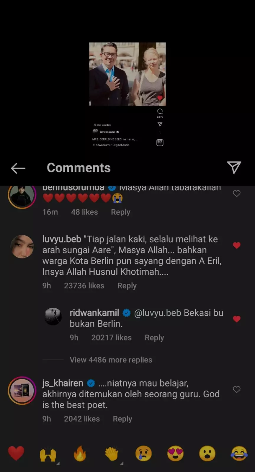 Ridwan Kamil jawab komen warganet  © 2022 Instagram 
