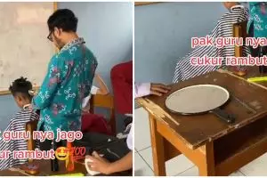 Aksi guru SD potong rambut siswanya ini dipuji, bawa peralatan lengkap