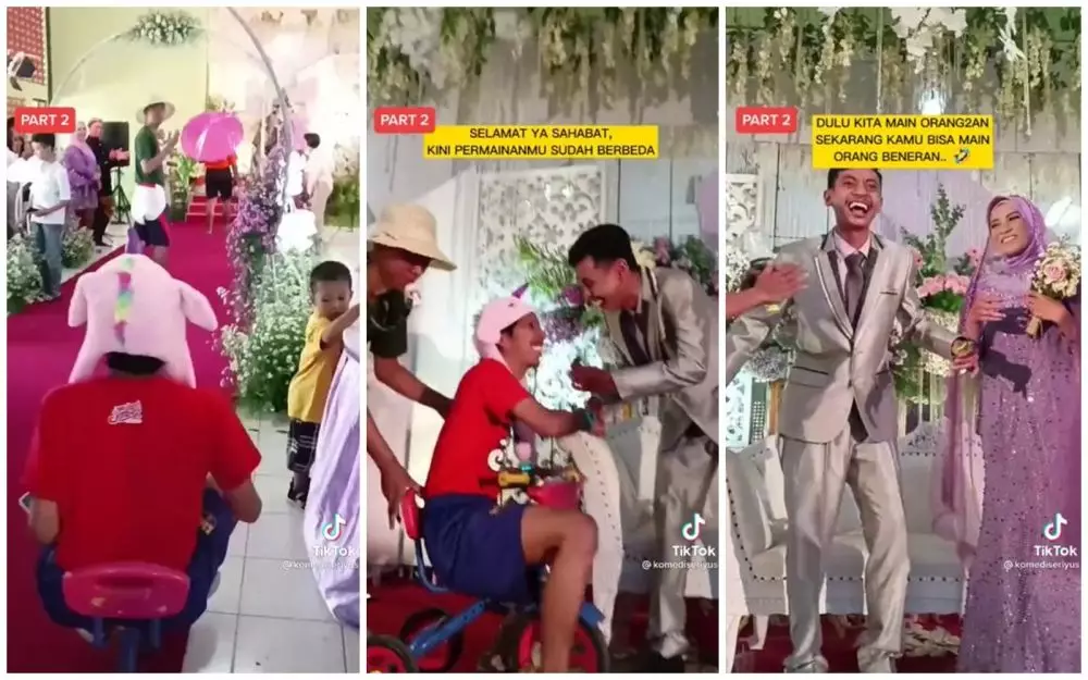 pakai kostum bocah di nikahan teman © TikTok/@komediseriyus pakai kostum bocah di nikahan teman © TikTok/@komediseriyus