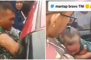 Aksi TNI pukul kaca mobil hingga pecah demi selamatkan balita terjebak