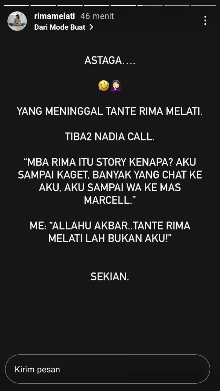 rima melati istri marcel dikira meninggal © instagram rima melati istri marcel dikira meninggal © instagram