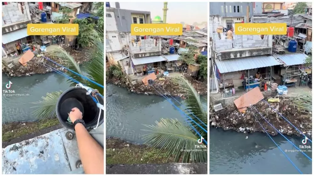 Warung makan pakai kerekan ember © TikTok/@anggahardiyan_idn Warung makan pakai kerekan ember © TikTok/@anggahardiyan_idn