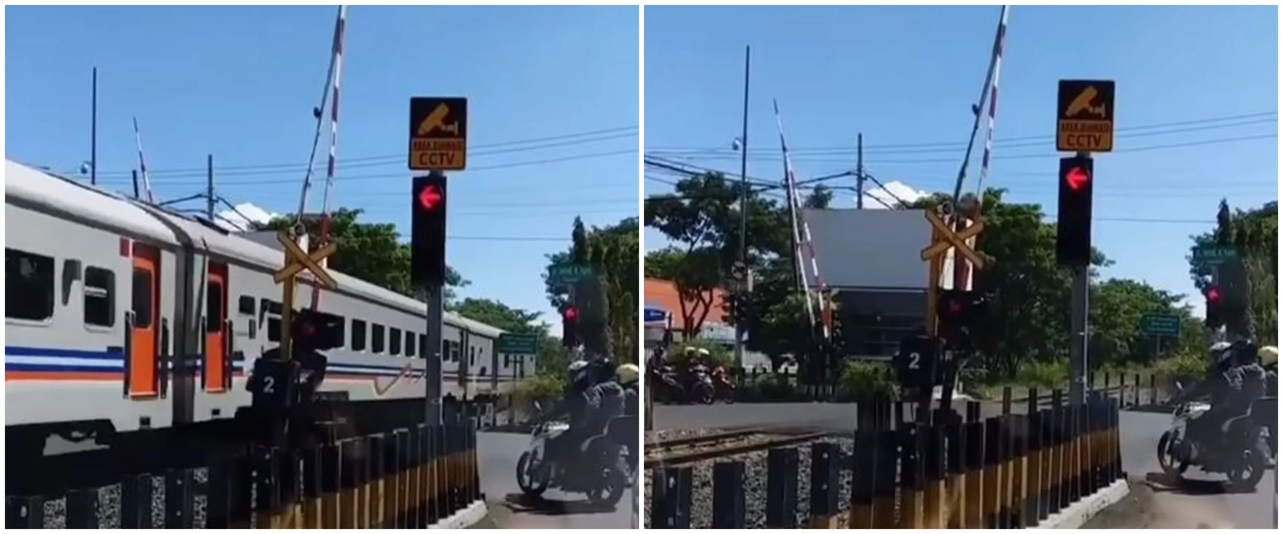 Kereta api lewat tapi palang tidak tertutup, pengendara bak kena prank