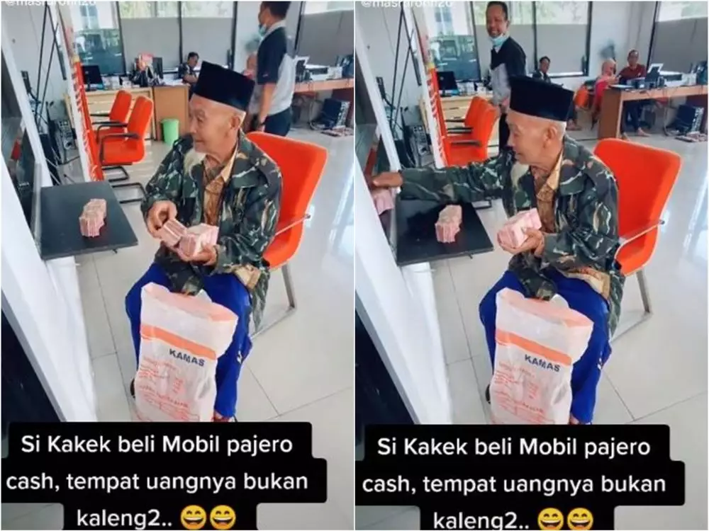 kakek beli mobil bawa uang sekarung © TikTok