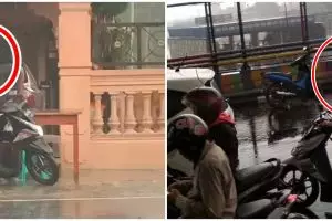 11 Tingkah lucu berkendara waktu hujan, bikin nggak habis pikir