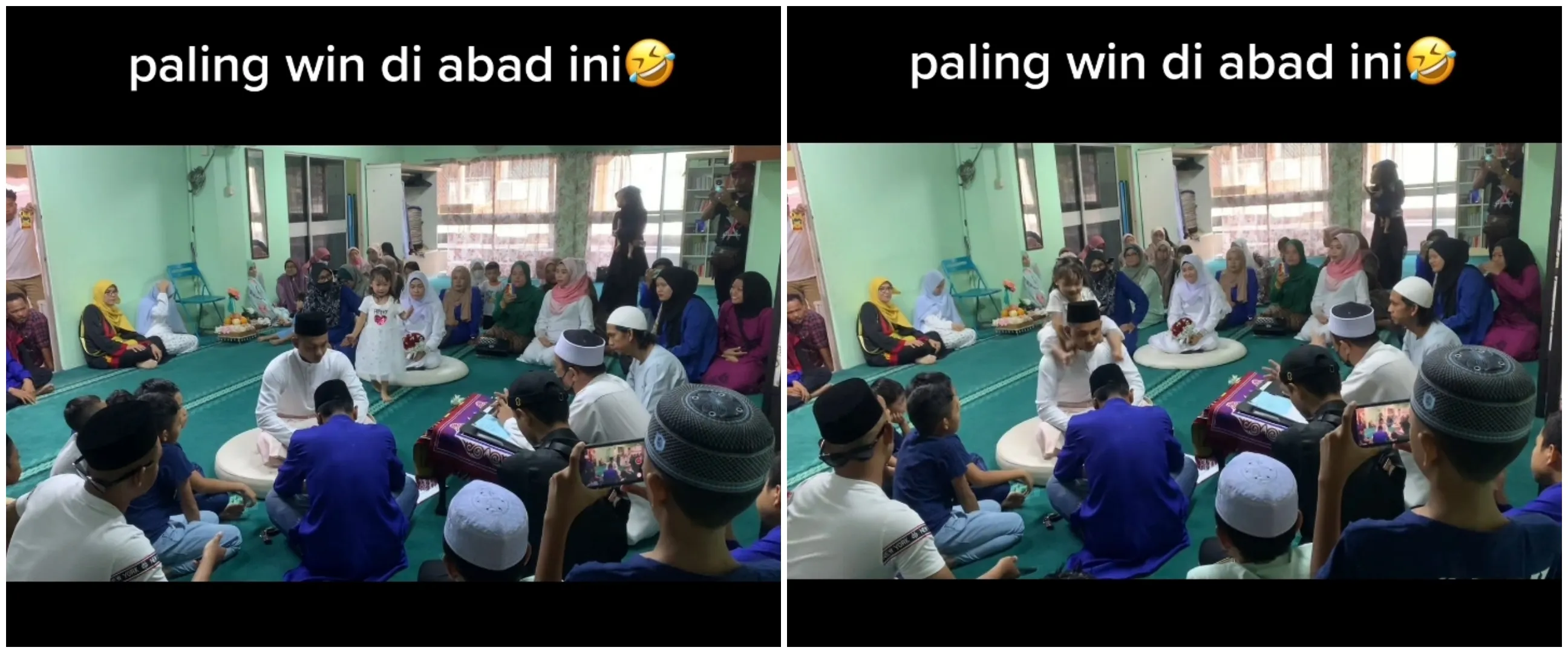 Bocah lompat ke bahu pengantin saat ijab kabul, aksinya bikin terkejut