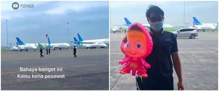 Bikin petugas panik, balon Masha and the Bear nyasar sampai bandara