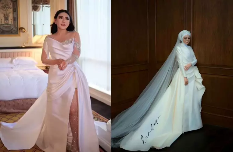 beda gaya gaun nikah Via Vallen dan Lesty © berbagai sumber beda gaya gaun nikah Via Vallen dan Lesty © berbagai sumber