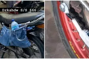 21 Benda tak terduga dipasang di motor, potretnya bikin nyengir