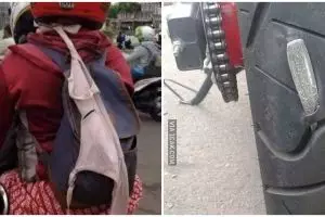 11 Potret lucu benda nyangkut di motor ini bikin geleng kepala