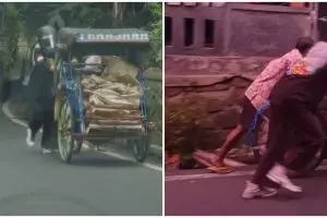 Aksi heroik gadis bantu dorong tukang becak di tanjakan, tuai pujian