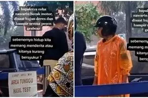 Jasanya tak laku, potret tukang becak terdiam kehujanan ini bikin pilu