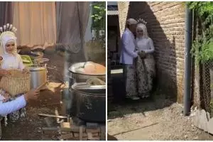 Manten ini minta foto di dekat tungku hajatan, hasil potretnya keren