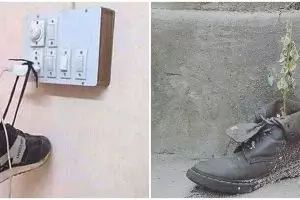 11 Potret lucu memanfaatkan sepatu, alih fungsinya tak terduga