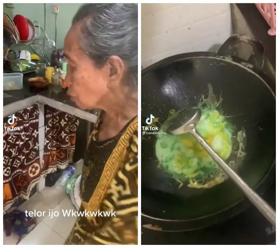 Telur ini digoreng berubah jadi hijau © TikTok/@handikautha