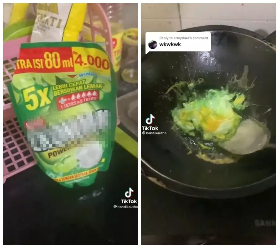 Telur ini digoreng berubah jadi hijau © TikTok/@handikautha