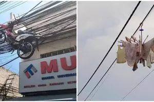 11 Potret nyeleneh benda di kabel listrik, bikin nggak habis pikir