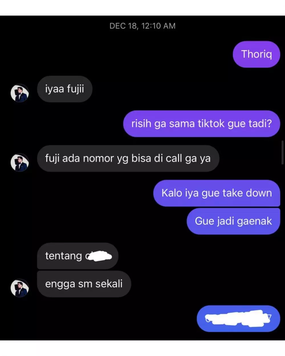 chat awal pdkt fuji thariq © Instagram