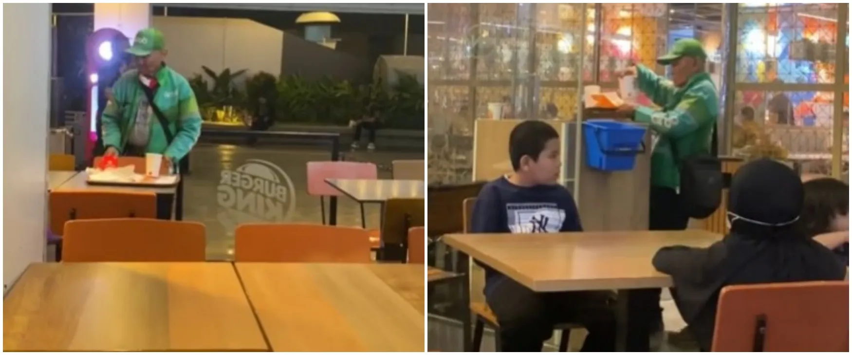 Aksi driver ojol bantu bersihkan sisa makanan di restoran, bikin salut