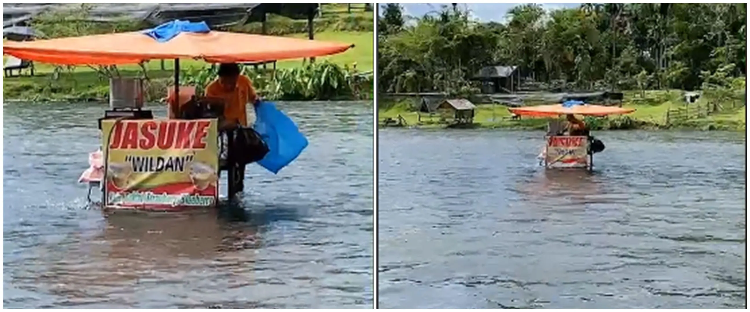 Jual Jasuke di tengah sungai, pedagang ini bikin pembeli kebingungan