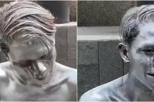 Nyesek, perjuangan manusia silver mengais rezeki meski mata pedih