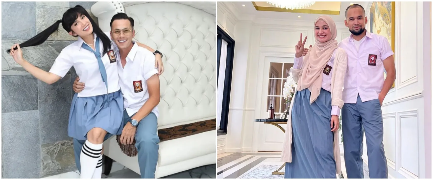 Gaya 9 pasangan seleb saat pakai baju SMA, masih cocok jadi anak ABG