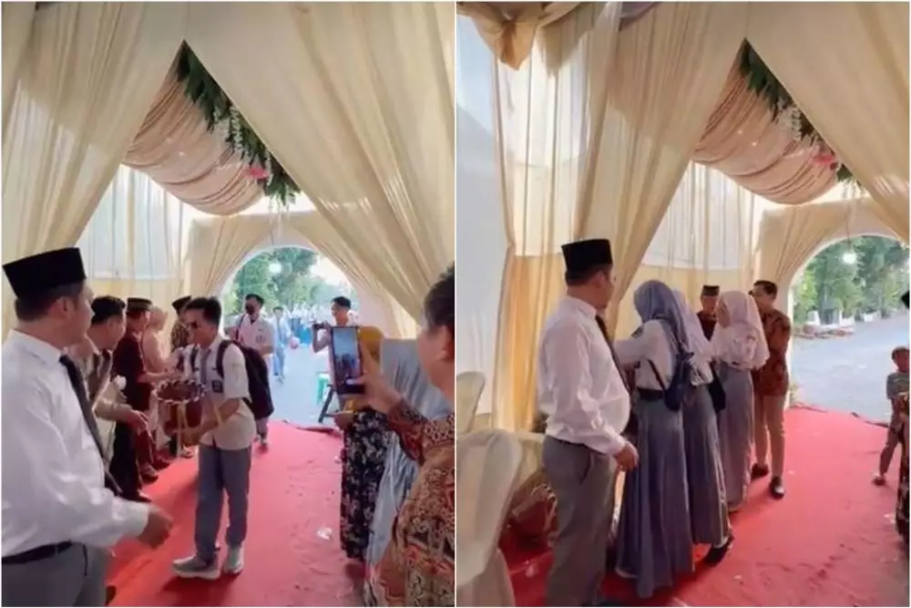rombongan tamu ke nikahan pakai seragam sma © TikTok rombongan tamu ke nikahan pakai seragam sma © TikTok
