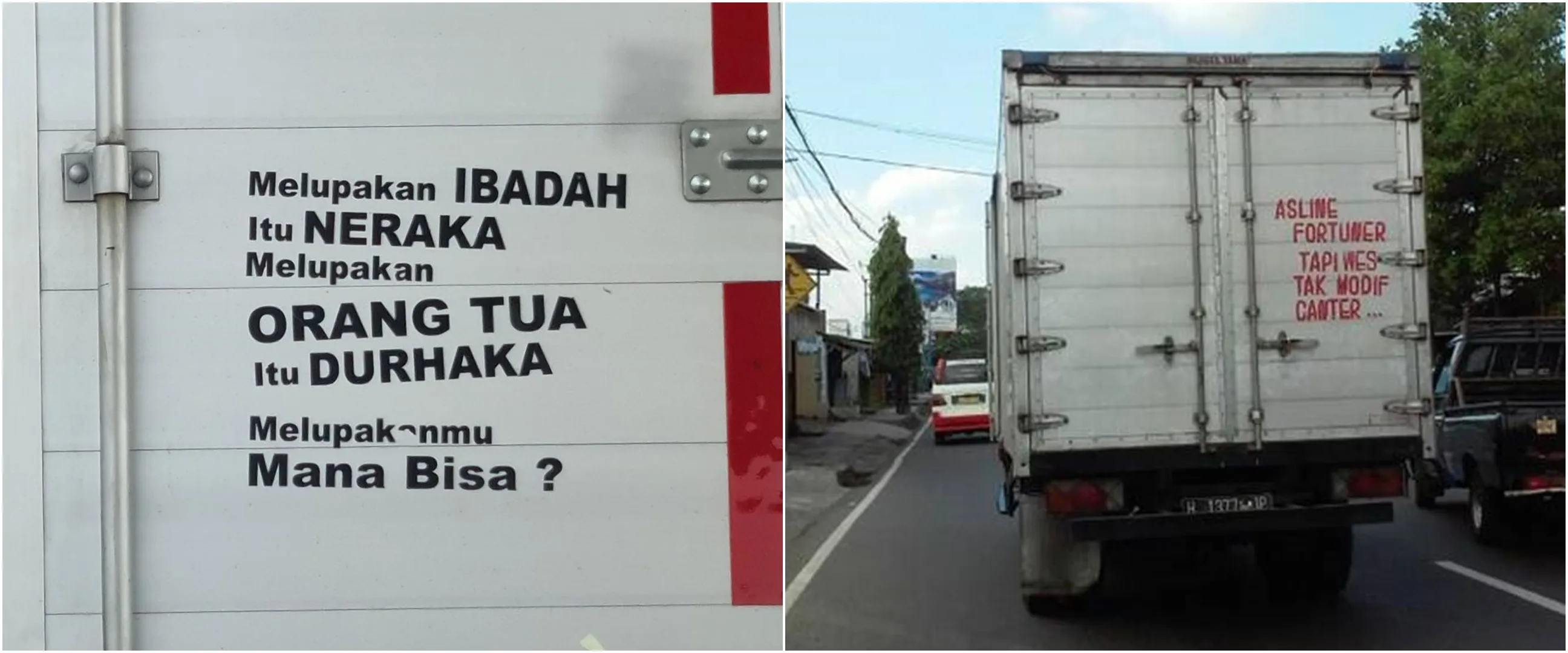 17 Tulisan lucu di belakang mobil boks ini bikin senyum kecut