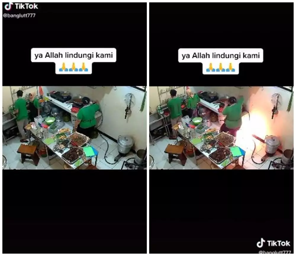 ibu-ibu padamkan tabung gas terbakar © berbagai sumber