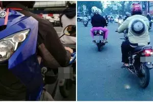 11 Benda nyeleneh digendong pengendara motor ini bikin dahi mengernyit