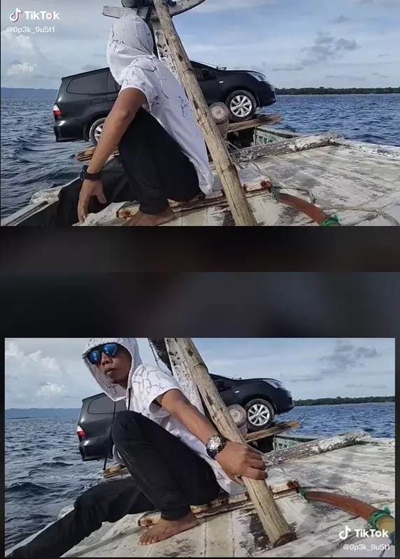 Mobil diangkut perahu arungi lautan serasa uji nyali, begini prosesnya TikTok/@0p3k_9u5t1 