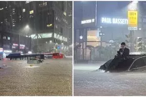 Aksi pria selfie di tengah banjir Seoul Korea Selatan, warganet heboh