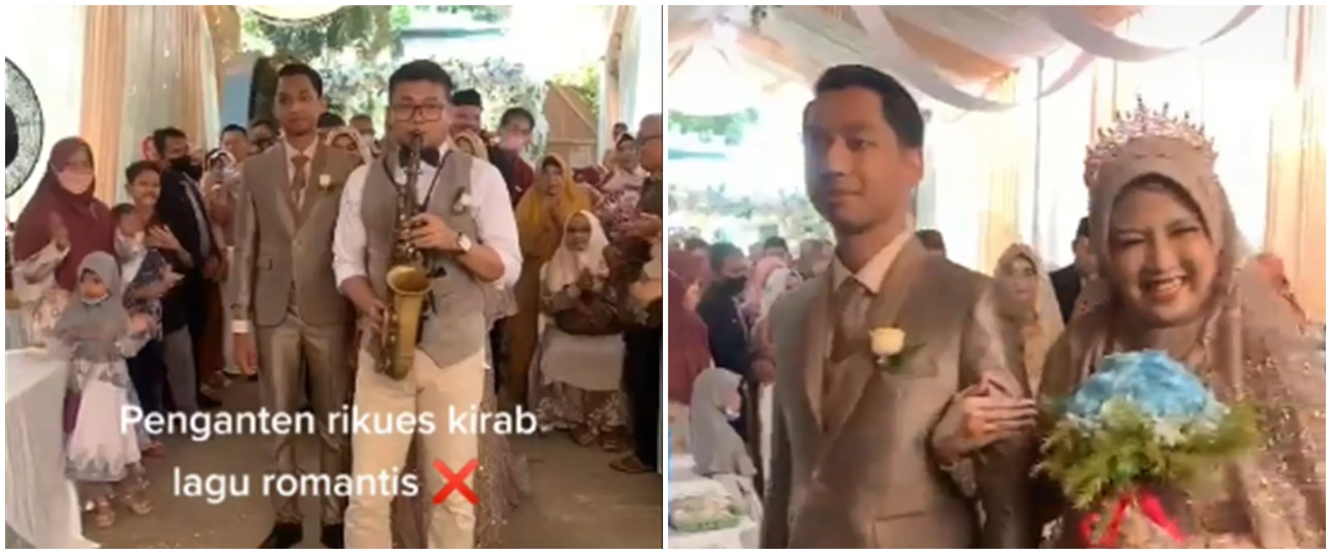 Diiringi dengan lagu Doraemon, resepsi pasangan pengantin ini unik