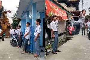 Momen guru siswa SMA bermain lompat karet, skill lompatnya bikin kagum