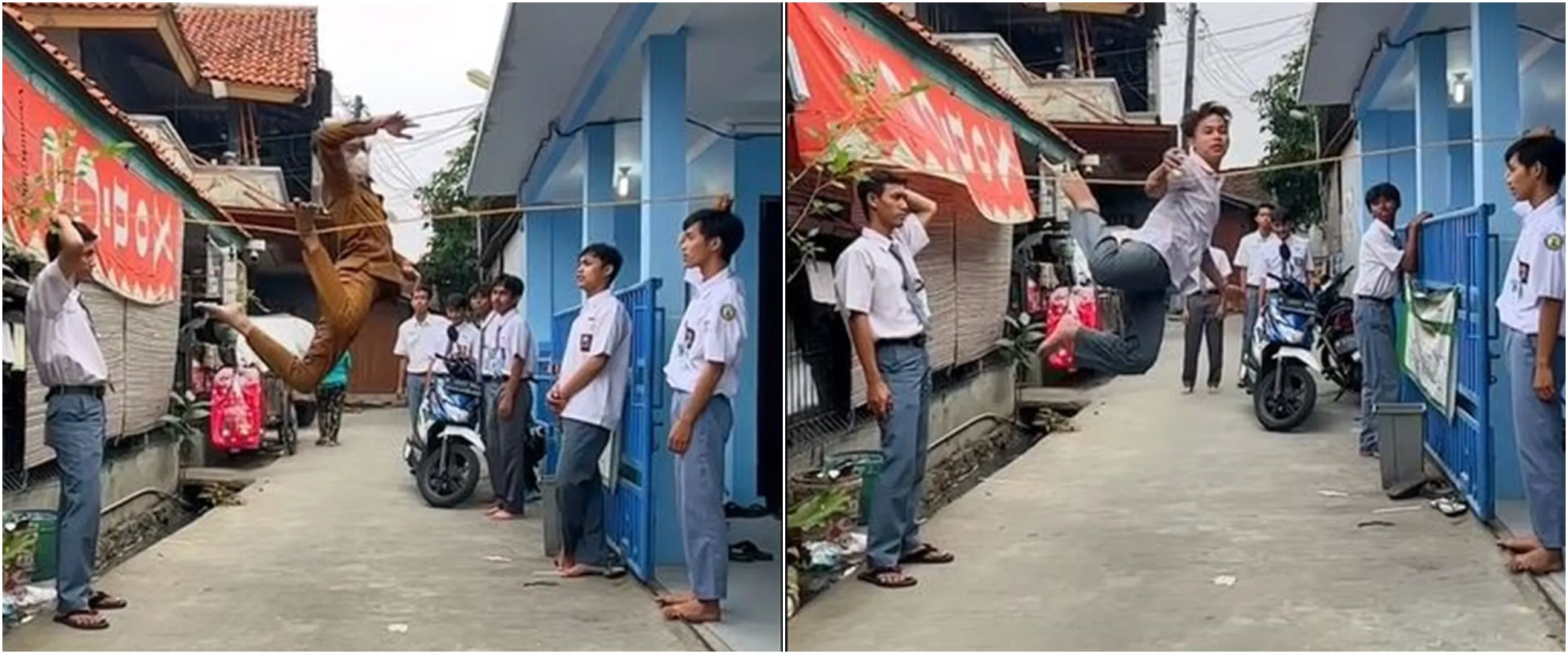 Momen guru siswa SMA bermain lompat karet, skill lompatnya bikin kagum