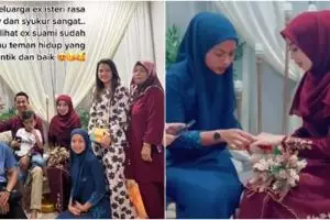 Wanita antar mantan suami nikah lagi, pasangkan cincin ke pengantin