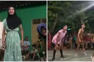 Keseruan lomba voli bapak-bapak, seragamnya bikin gagal fokus