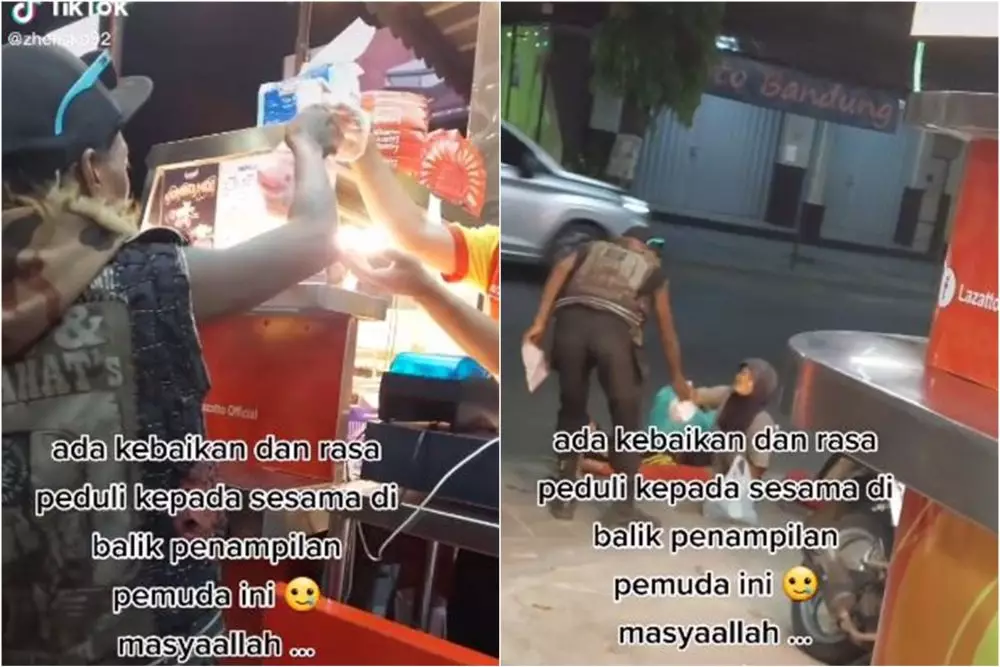 anak punk beri makanan ke gelandangan © TikTok anak punk beri makanan ke gelandangan © TikTok