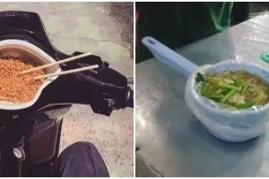 15 Potret orang pakai wadah pengganti mangkuk mi, kreatif tanpa batas