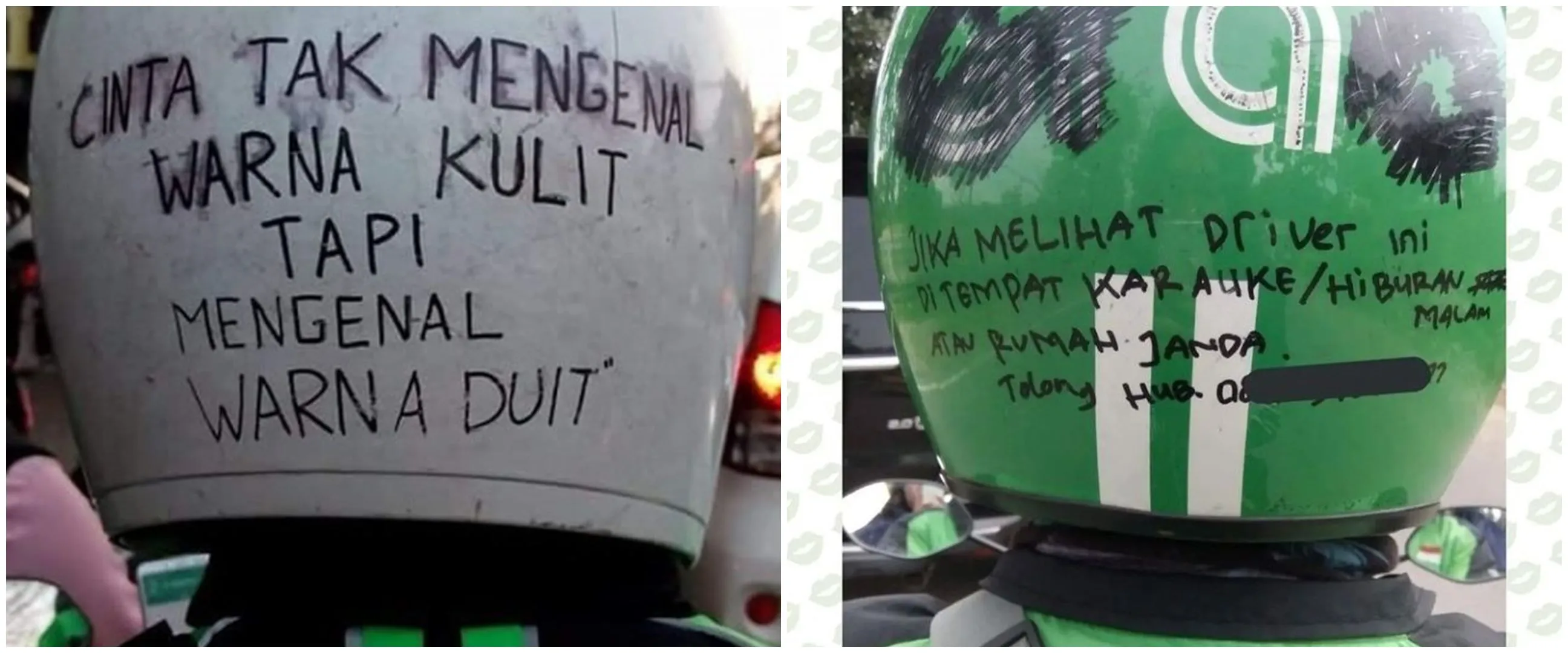 15 Tulisan unik di helm driver ojek online ini bikin tersenyum kecut