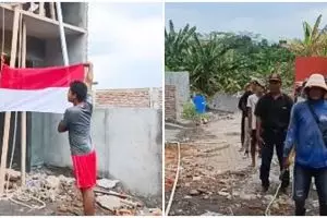 Momen lucu kuli bangunan upacara bendera, hormat senjatanya unik