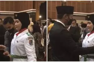 Anggota Paskibra menangis saat dilantik, bertepatan ayahnya meninggal