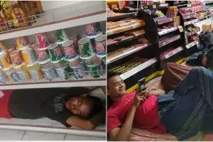 11 Potret nyeleneh orang tidur di toko swalayan ini nggak abis pikir