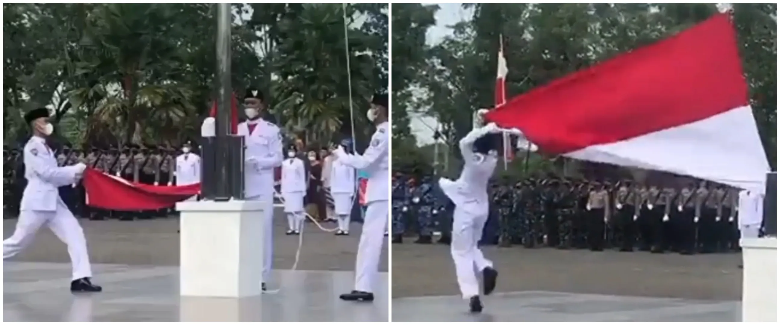 Bendera salah lipat, aksi putar badan paskibra ini tuai pujian