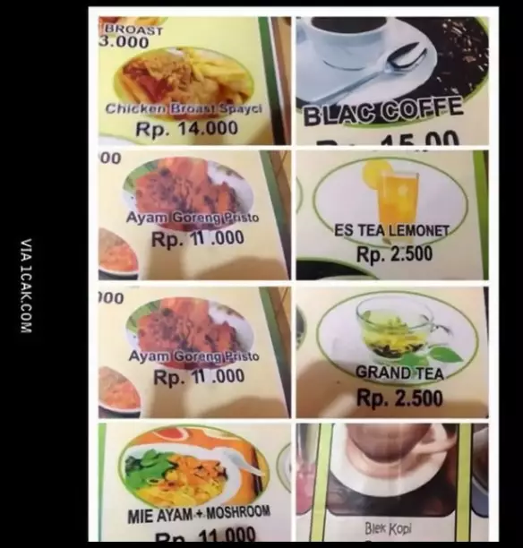 Tulisan typo di menu minuman ini © berbagai sumber