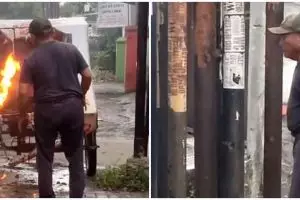 Bikin sedih, becak motor bapak ini terbakar habis saat mau narik
